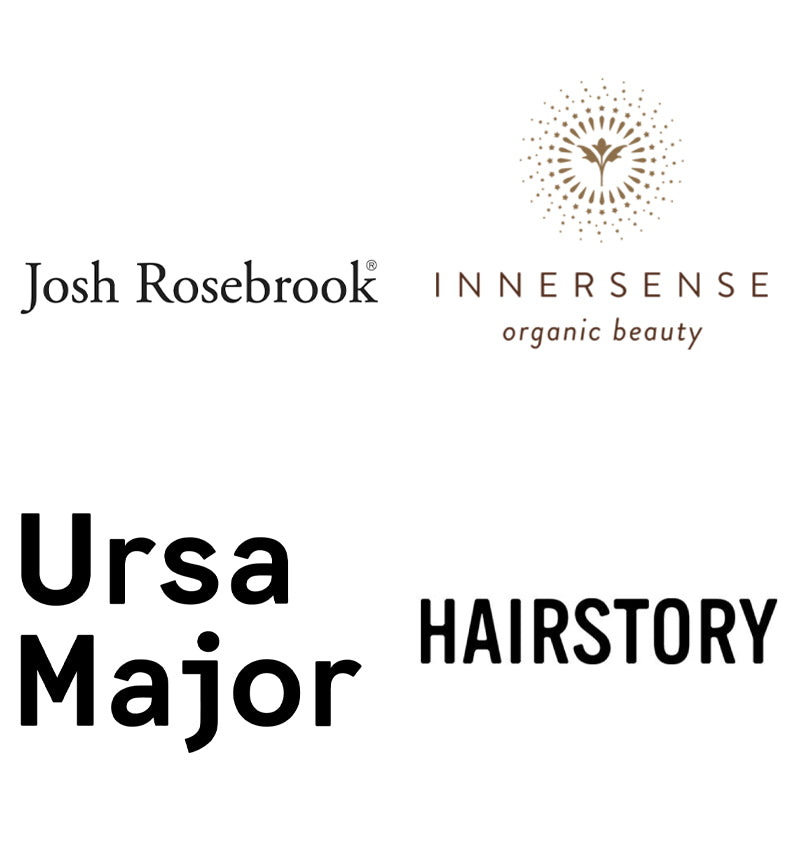 Grid of clean haircare brand logos